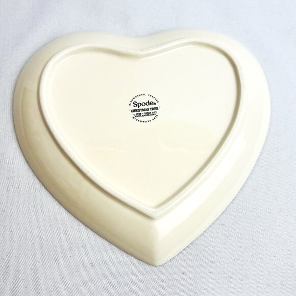 Spode Christmas Tree Heart Shaped Dish Bless this Home Peppermint Stripe 7 3/4" - Picture 3 of 7